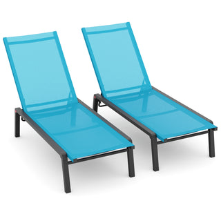 Quick Assembly Patio Chaise Lounge Set of 2 with 5 Adjustable Backrest, Foldable Aluminum Chaise Lounge Chair Recliner for Outdoor, Poolside, Sun Tanning (Set of 2)