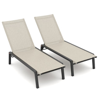 Quick Assembly Patio Chaise Lounge Set of 2 with 5 Adjustable Backrest, Foldable Aluminum Chaise Lounge Chair Recliner for Outdoor, Poolside, Sun Tanning (Set of 2)
