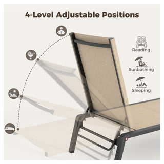 Quick Assembly Patio Chaise Lounge Set of 2 with 5 Adjustable Backrest, Foldable Aluminum Chaise Lounge Chair Recliner for Outdoor, Poolside, Sun Tanning (Set of 2)