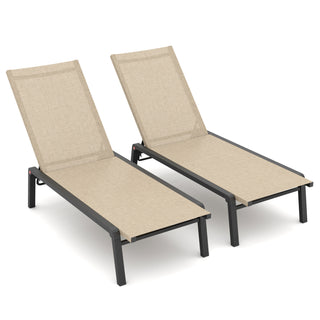 Quick Assembly Patio Chaise Lounge Set of 2 with 5 Adjustable Backrest, Foldable Aluminum Chaise Lounge Chair Recliner for Outdoor, Poolside, Sun Tanning (Set of 2)