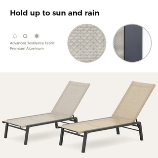 Quick Assembly Patio Chaise Lounge Set of 2 with 5 Adjustable Backrest, Foldable Aluminum Chaise Lounge Chair Recliner for Outdoor, Poolside, Sun Tanning (Set of 2)