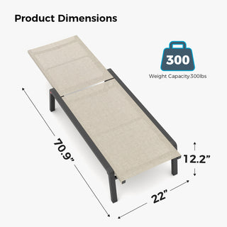 Quick Assembly Patio Chaise Lounge Set of 2 with 5 Adjustable Backrest, Foldable Aluminum Chaise Lounge Chair Recliner for Outdoor, Poolside, Sun Tanning (Set of 2)