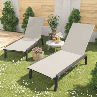 Quick Assembly Patio Chaise Lounge Set of 2 with 5 Adjustable Backrest, Foldable Aluminum Chaise Lounge Chair Recliner for Outdoor, Poolside, Sun Tanning (Set of 2)