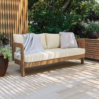 Assembly Free Sofa,,Outdoor Aluminum Sofa 3 Person Outdoor Seating Sofa, Wood Grain Veneer Sofa Set for Patio