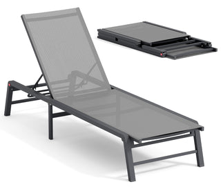 Assemble-Free Chaise Lounge Outdoor, Aluminum Outdoor Chaise Lounge , Patio Lounger Poolside Lay Flat Sunbathing Adjustable Backrest Pool Lounge Chair
