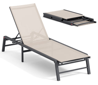 Assemble-Free Chaise Lounge Outdoor, Aluminum Outdoor Chaise Lounge , Patio Lounger Poolside Lay Flat Sunbathing Adjustable Backrest Pool Lounge Chair