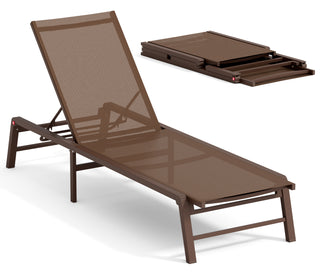 Assemble-Free Chaise Lounge Outdoor, Aluminum Outdoor Chaise Lounge , Patio Lounger Poolside Lay Flat Sunbathing Adjustable Backrest Pool Lounge Chair