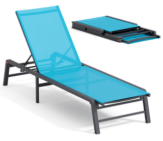 Assemble-Free Chaise Lounge Outdoor, Aluminum Outdoor Chaise Lounge , Patio Lounger Poolside Lay Flat Sunbathing Adjustable Backrest Pool Lounge Chair
