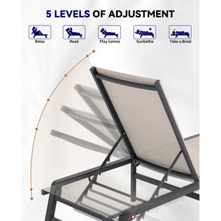 Assemble-Free Chaise Lounge Outdoor, Aluminum Outdoor Chaise Lounge , Patio Lounger Poolside Lay Flat Sunbathing Adjustable Backrest Pool Lounge Chair