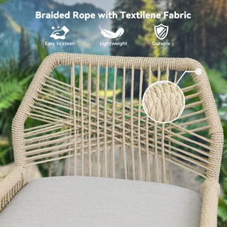 Outdoor Bar Stool with Armrests, Soft Cushion, Aluminum Frame, Textilene Braided Rope, Comfortable and Durable, Suitable for Home, Bar, Restaurant (Set of 2)