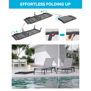 Assemble-Free Chaise Lounge Outdoor, Aluminum Outdoor Chaise Lounge , Patio Lounger Poolside Lay Flat Sunbathing Adjustable Backrest Pool Lounge Chair