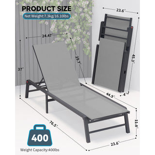 Assemble-Free Chaise Lounge Outdoor, Aluminum Outdoor Chaise Lounge , Patio Lounger Poolside Lay Flat Sunbathing Adjustable Backrest Pool Lounge Chair