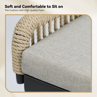 Outdoor Bar Stool with Armrests, Soft Cushion, Aluminum Frame, Textilene Braided Rope, Comfortable and Durable, Suitable for Home, Bar, Restaurant (Set of 2)