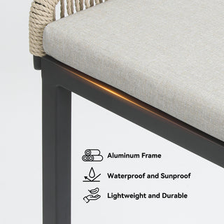 Outdoor Bar Stool with Armrests, Soft Cushion, Aluminum Frame, Textilene Braided Rope, Comfortable and Durable, Suitable for Home, Bar, Restaurant (Set of 2)