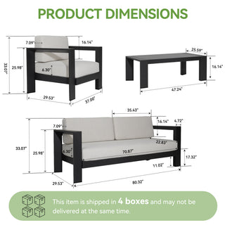 Quick-Assembly Outdoor Aluminum Sofa Set; 5 Person Outdoor Seating Sofa Set; Wood-Grain Veneer Sofa Set for Patio; Wide Armrest Triangular Aluminum Tube Sofa Set