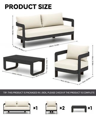 Assembly Free Sofa, Quick Assembly Coffee Table,Outdoor Aluminum Sofa Set, 5 Person Outdoor Seating Sofa, Wood Grain Veneer Sofa Set for Patio