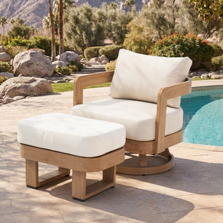 Assembly Free Ottoman, Wood Look Finish: 0% Deforestation, 100% Wood Soul, Outdoor Aluminum Ottoman, Wood Grain Veneer Ottoman for Patio