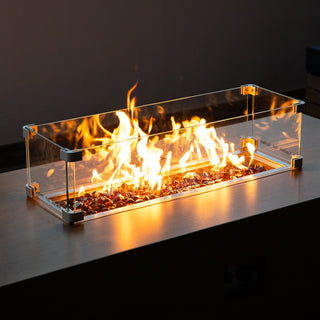 2-in-1 Outdoor Fire Pit Coffee Table, Aluminum Frame Wood Grain Surface, All-Weather Fire Table for Patio