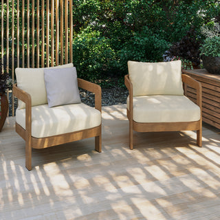 Assembly Free Chair (Set of 2), Wood Look Finish: 0% Deforestation, 100% Wood Soul, Outdoor Aluminum Chair Set, 2 Person Outdoor Club Chair, Wood Grain Veneer chairs for Patio