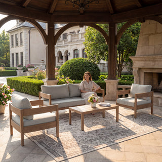Modern Minimalist Outdoor Sofa Set of 4 with Aluminum Frame & Weather-Resistant Cushions
