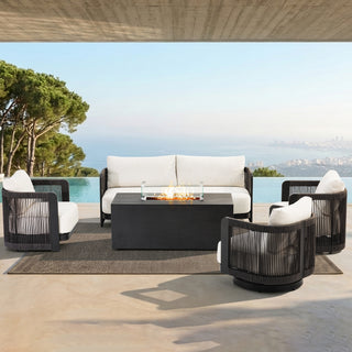 2-in-1 Outdoor Fire Pit Coffee Table, Aluminum Frame Wood Grain Surface, All-Weather Fire Table for Patio