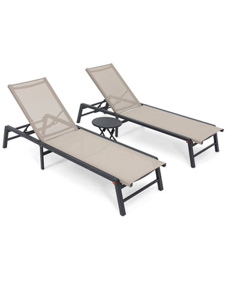 Assemble-Free Chaise Lounge Outdoor, Aluminum Outdoor Chaise Lounge , Patio Lounger Poolside Lay Flat Sunbathing Adjustable Backrest Pool Lounge Chair