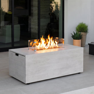 2-in-1 Outdoor Fire Pit Coffee Table, Aluminum Frame Wood Grain Surface, All-Weather Fire Table for Patio