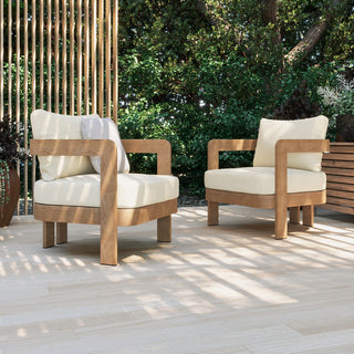 Assembly Free Chair (Set of 2), Wood Look Finish: 0% Deforestation, 100% Wood Soul, Outdoor Aluminum Chair Set, 2 Person Outdoor Club Chair, Wood Grain Veneer chairs for Patio