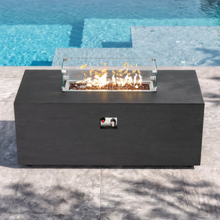 2-in-1 Outdoor Fire Pit Coffee Table, Aluminum Frame Wood Grain Surface, All-Weather Fire Table for Patio