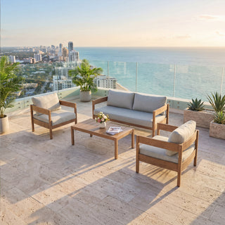 Modern Minimalist Outdoor Sofa Set of 4 with Aluminum Frame & Weather-Resistant Cushions