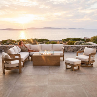 2-in-1 Outdoor Fire Pit Coffee Table, Aluminum Frame Wood Grain Surface, All-Weather Fire Table for Patio