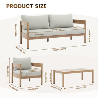 Modern Minimalist Outdoor Sofa Set of 4 with Aluminum Frame & Weather-Resistant Cushions