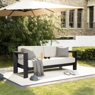 Quick-Assembly Outdoor Aluminum Sofa Set; 5 Person Outdoor Seating Sofa Set; Wood-Grain Veneer Sofa Set for Patio; Wide Armrest Triangular Aluminum Tube Sofa Set