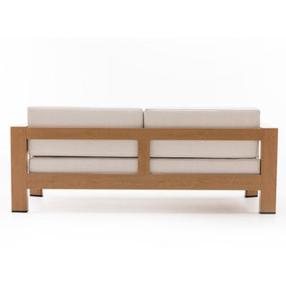 Quick-Assembly Outdoor Aluminum Sofa , 3 Person Outdoor Seating Sofa , Wood-Grain Veneer Sofa for Patio, Wide Armrest Triangular Aluminum Tube Sofa