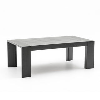 Quick-Assembly Outdoor Aluminum Coffee Table , Wood-Grain Veneer Coffee Table for Patio, Wide Armrest Triangular Aluminum Tube Coffee Table
