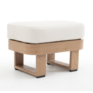Assembly Free Ottoman, Wood Look Finish: 0% Deforestation, 100% Wood Soul, Outdoor Aluminum Ottoman, Wood Grain Veneer Ottoman for Patio