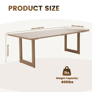 Outdoor Patio Powder-Coated Aluminum Dining Table,Wood Look Finish: 0% Deforestation, 100% Wood Soul