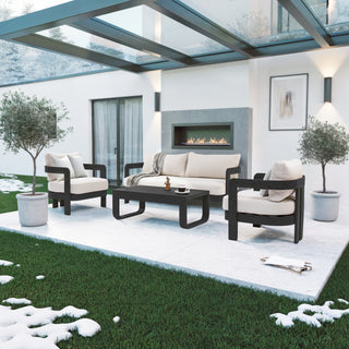Assembly Free Sofa, Quick Assembly Coffee Table,Outdoor Aluminum Sofa Set, 5 Person Outdoor Seating Sofa, Wood Grain Veneer Sofa Set for Patio