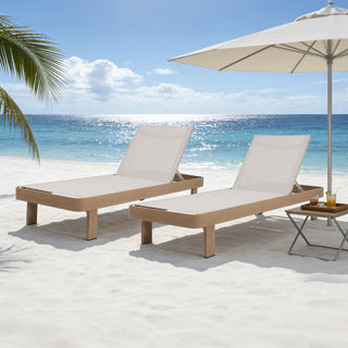 Quick-Assembly Outdoor Aluminum Chaise Lounge , Wood-Grain Veneer Chaise Lounge for Patio, Triangular Aluminum Tube Chaise Lounge