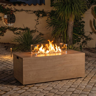 2-in-1 Outdoor Fire Pit Coffee Table, Aluminum Frame Wood Grain Surface, All-Weather Fire Table for Patio