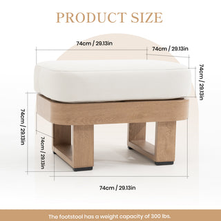 Assembly Free Ottoman, Wood Look Finish: 0% Deforestation, 100% Wood Soul, Outdoor Aluminum Ottoman, Wood Grain Veneer Ottoman for Patio