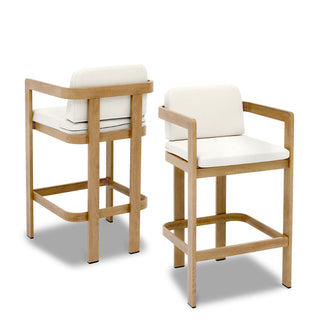 Quick-Assembly Bar Stool ,Wood-Grain Finish Aluminum Bar Stool, Weather-Resistant and Rustproof Ideal for Gardens and Patio (Set of 2)