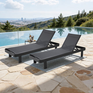 Quick-Assembly Outdoor Aluminum Chaise Lounge , Wood-Grain Veneer Chaise Lounge for Patio, Triangular Aluminum Tube Chaise Lounge