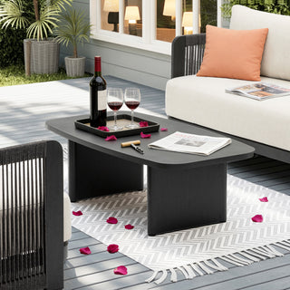 Modern Rope Woven Patio Sofa Set of 4 with Aluminum Frame and Wood Grain; Weather-Resistant Outdoor Conversation Set for Pool and Garden By FHVIT