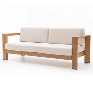 Quick-Assembly Outdoor Aluminum Sofa , 3 Person Outdoor Seating Sofa , Wood-Grain Veneer Sofa for Patio, Wide Armrest Triangular Aluminum Tube Sofa