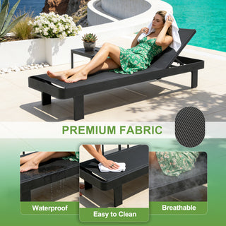 Quick-Assembly Outdoor Aluminum Chaise Lounge , Wood-Grain Veneer Chaise Lounge for Patio, Triangular Aluminum Tube Chaise Lounge
