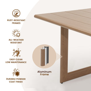 Outdoor Patio Powder-Coated Aluminum Dining Table,Wood Look Finish: 0% Deforestation, 100% Wood Soul