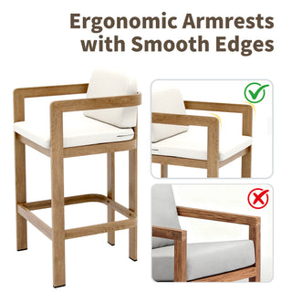 Quick-Assembly Bar Stool ,Wood-Grain Finish Aluminum Bar Stool, Weather-Resistant and Rustproof Ideal for Gardens and Patio (Set of 2)