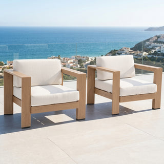 Quick-Assembly Outdoor Aluminum Chair ,Wood-Grain Veneer chair for Patio, Wide Armrest Triangular Aluminum Tube Chair