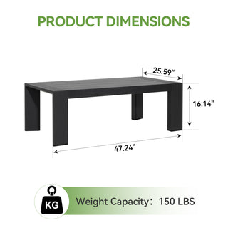 Quick-Assembly Outdoor Aluminum Coffee Table , Wood-Grain Veneer Coffee Table for Patio, Wide Armrest Triangular Aluminum Tube Coffee Table